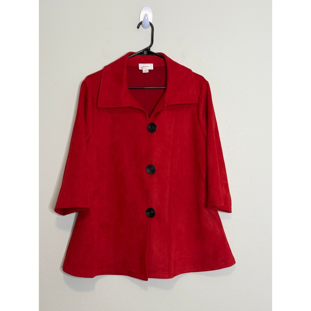 Kamana Red Faux Suede Three Button Jacket Three Quarter Sleeve Size L